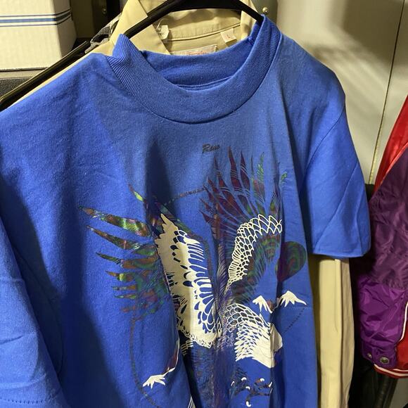 VTG T Shirt Screen Stars Reno L Blue Gold Foil Eagle Single Stitch Robert Walton - Picture 13 of 13